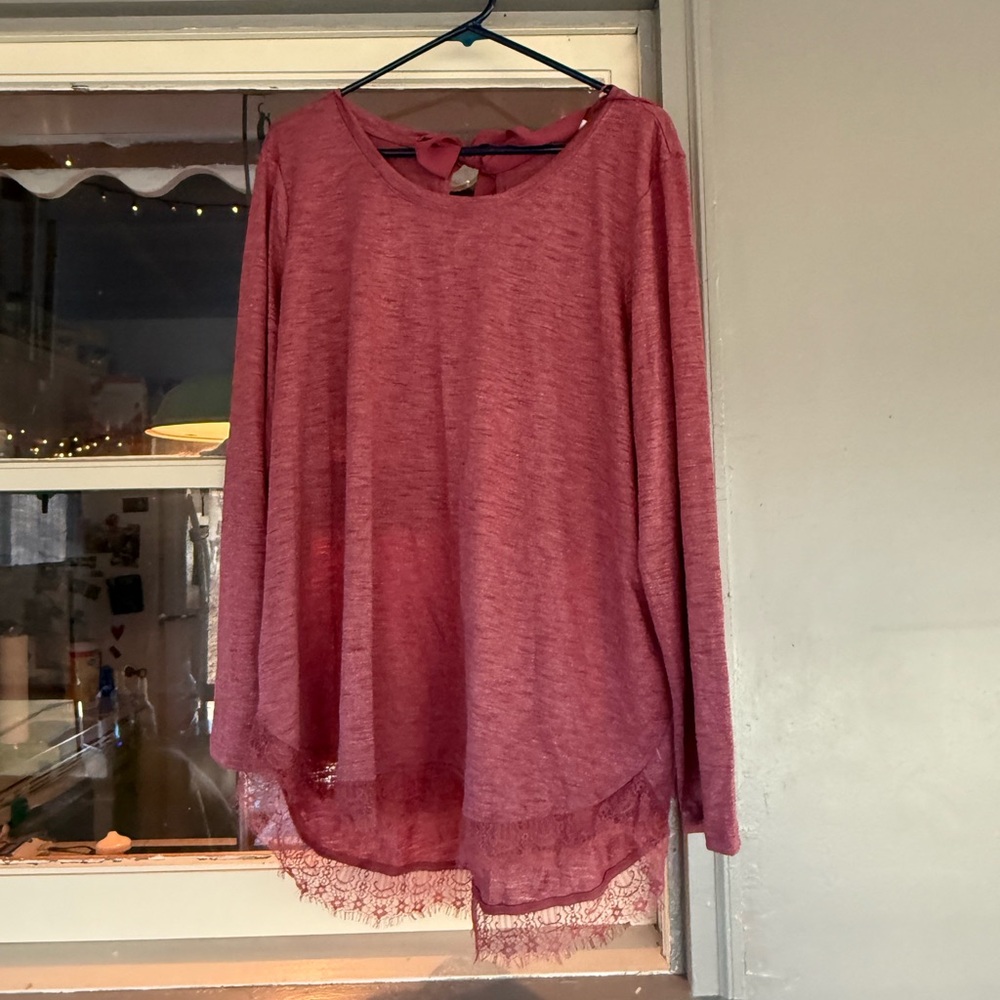 LC Lauren Conrad Rose Long Sleeve Top with Lace Hem
